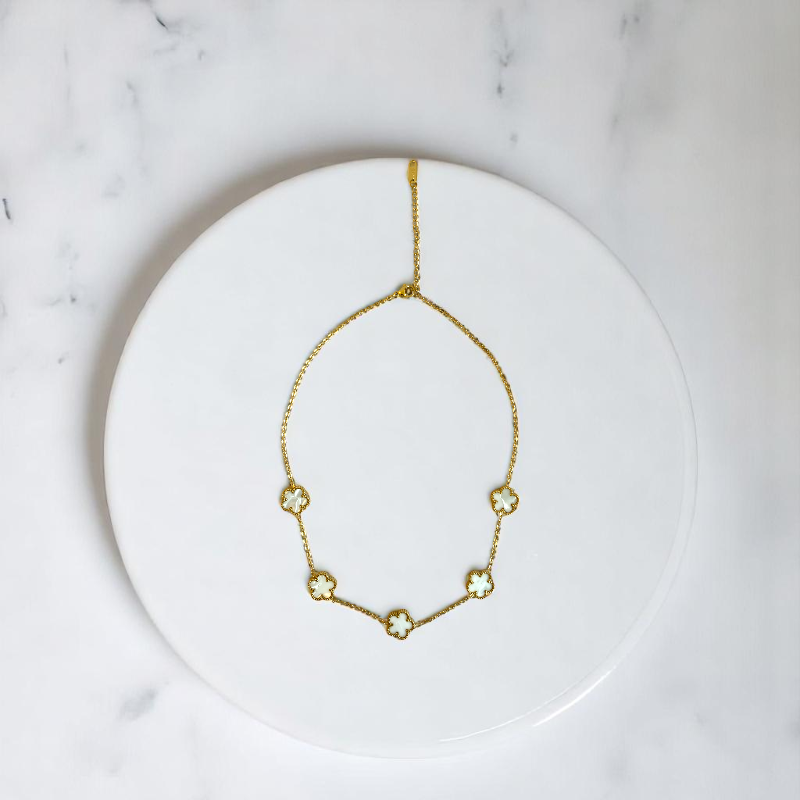White Shell Clover Necklace | 18K PVD Gold Plated - For Women | Includes: Necklace