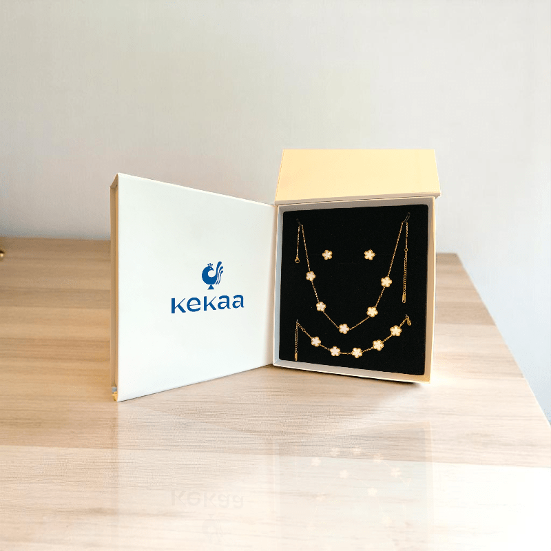 Ivory Bloom Set | PVD 18K Gold Plated - For Women | Includes: Necklace, Earrings, Bracelet