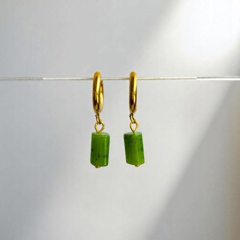 Earthy Bloom Earrings | Kiwi Jasper & 18K PVD Gold Plated - For Women | Includes: Earrings