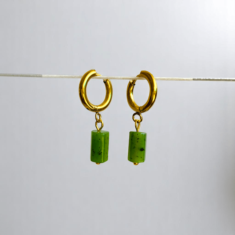 Earthy Bloom Earrings | Kiwi Jasper & 18K PVD Gold Plated - For Women | Includes: Earrings