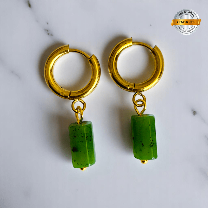 Earthy Bloom Earrings | Kiwi Jasper & 18K PVD Gold Plated - For Women | Includes: Earrings
