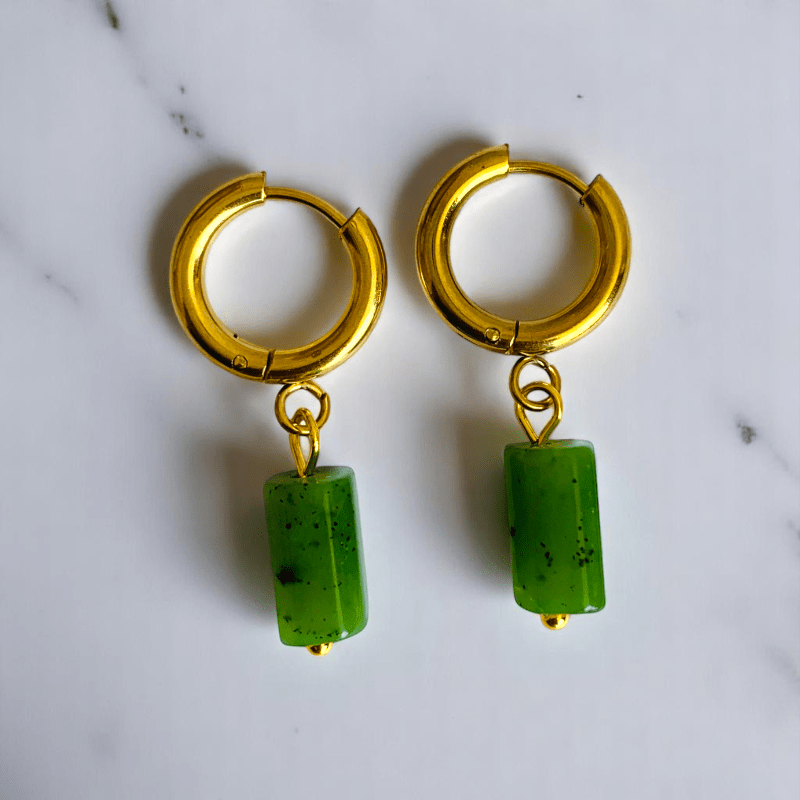 Earthy Bloom Earrings | Kiwi Jasper & 18K PVD Gold Plated - For Women | Includes: Earrings