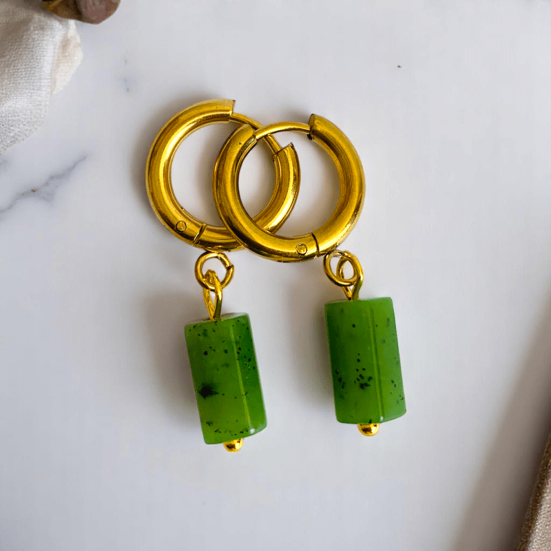 Earthy Bloom Earrings | Kiwi Jasper & 18K PVD Gold Plated - For Women | Includes: Earrings
