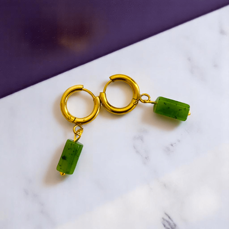 Earthy Bloom Earrings | Kiwi Jasper & 18K PVD Gold Plated - For Women | Includes: Earrings