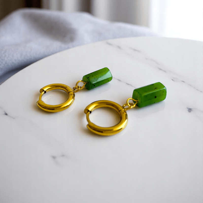Earthy Bloom Earrings | Kiwi Jasper & 18K PVD Gold Plated - For Women | Includes: Earrings