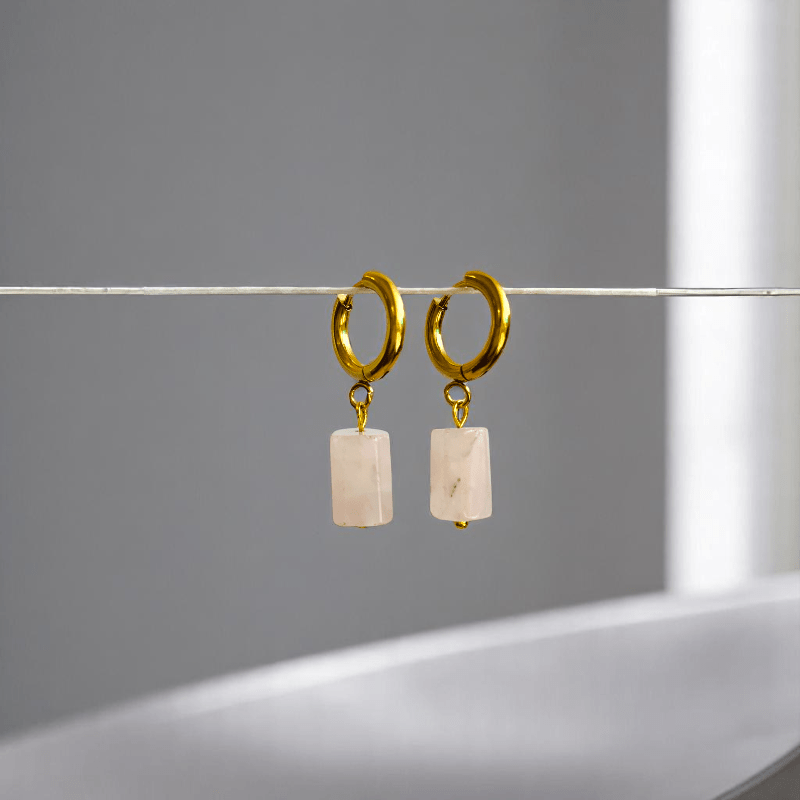 Golden Blush Earrings | Rose Quartz & 18K PVD Gold Plated - For Women | Includes: Earrings