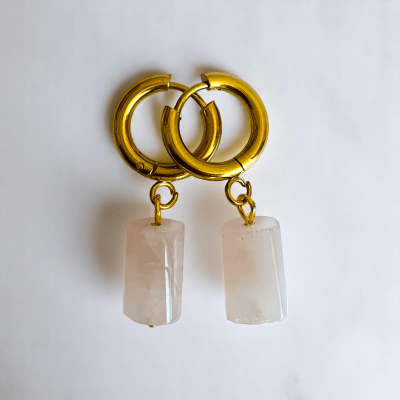 Golden Blush Earrings | Rose Quartz & 18K PVD Gold Plated - For Women | Includes: Earrings