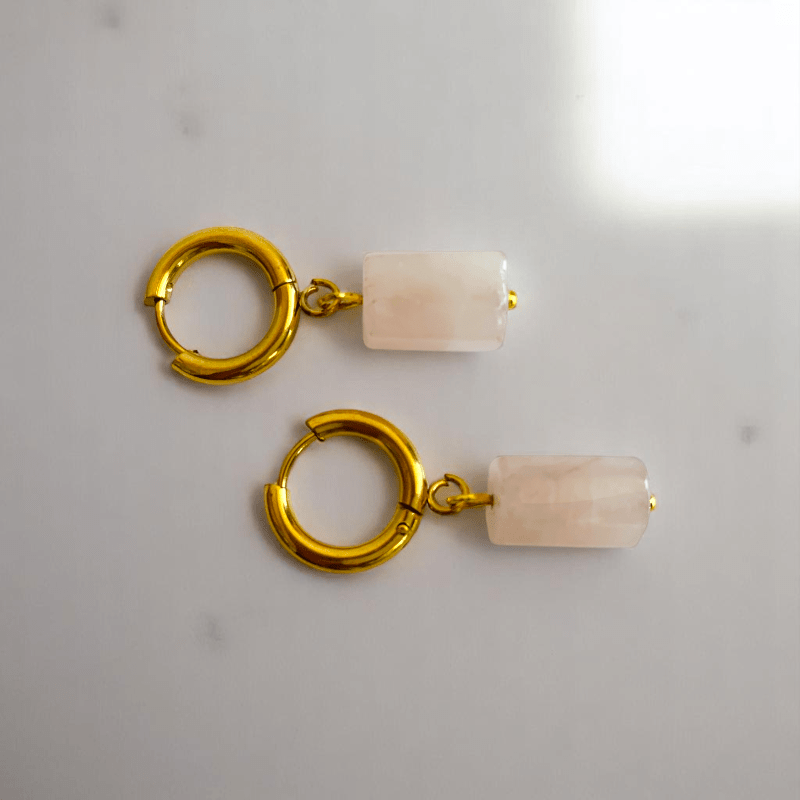 Golden Blush Earrings | Rose Quartz & 18K PVD Gold Plated - For Women | Includes: Earrings