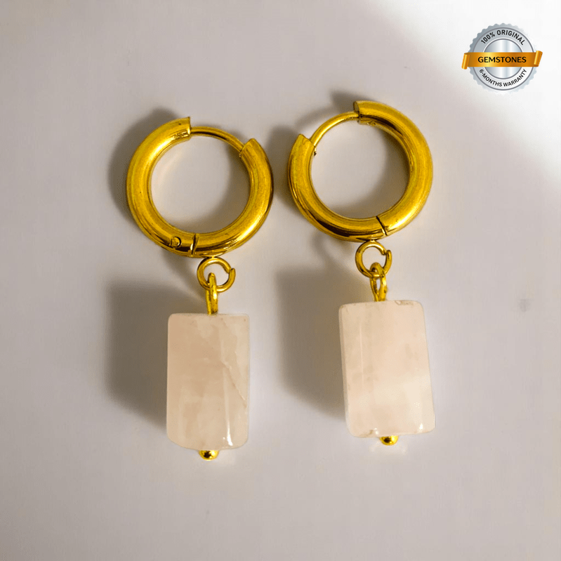Golden Blush Earrings | Rose Quartz & 18K PVD Gold Plated - For Women | Includes: Earrings