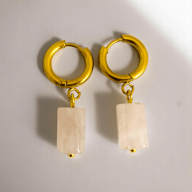 Golden Blush Earrings | Rose Quartz & 18K PVD Gold Plated - For Women | Includes: Earrings