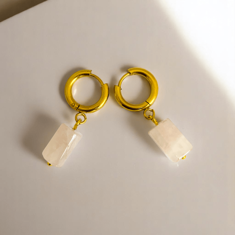 Golden Blush Earrings | Rose Quartz & 18K PVD Gold Plated - For Women | Includes: Earrings