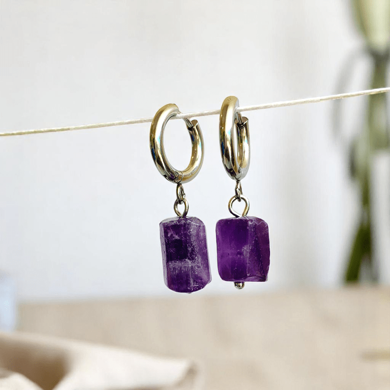 Purple Glow Earrings | Natural Amethyst - For Women | Includes: Earrings