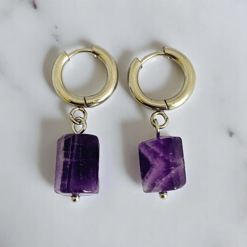 Purple Glow Earrings | Natural Amethyst - For Women | Includes: Earrings