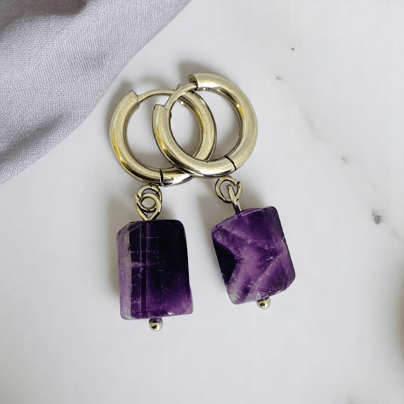 Purple Glow Earrings | Natural Amethyst - For Women | Includes: Earrings