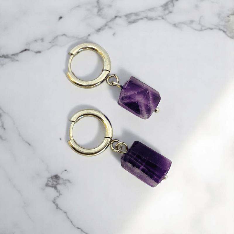 Purple Glow Earrings | Natural Amethyst - For Women | Includes: Earrings