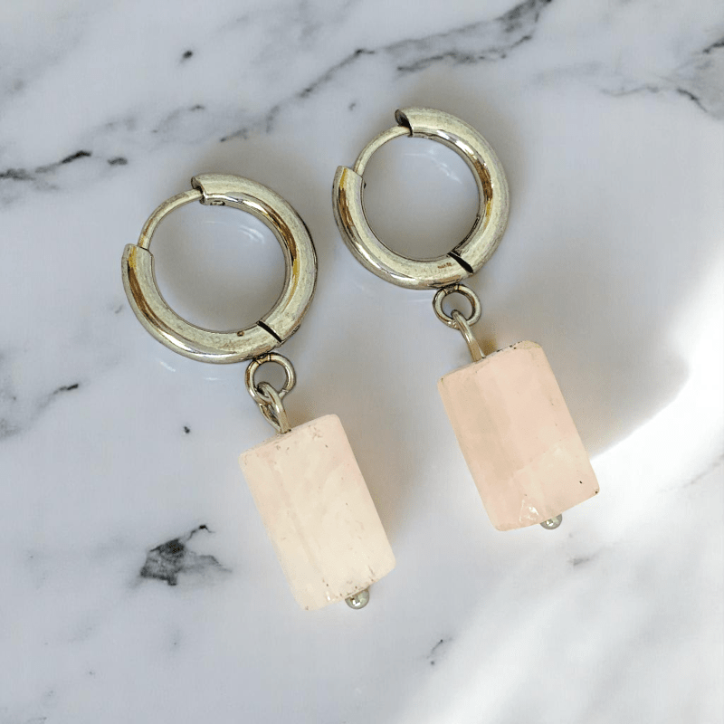 Blush Drop Earrings | Natural Pink Quartz - For Women | Includes: Earrings