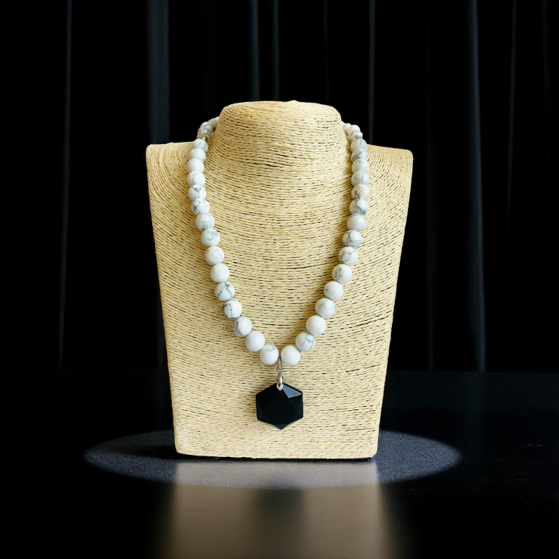 Shadow & Light Necklace | Black Obsidian & Howlite Stone - For Women | Includes: Necklace