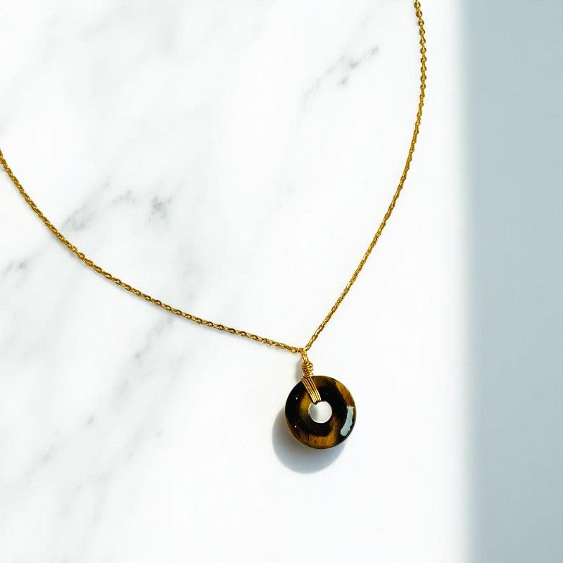 Courage Donut Pendant Necklace | Tiger Eye - For Women | Includes: Necklace