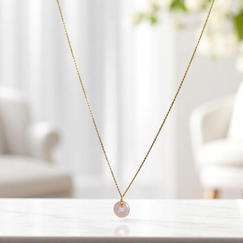 Love Donut Pendant Necklace | Rose Quartz - For Women | Includes: Necklace