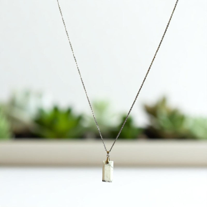 White Howlite Pendant Necklace | Silver Chain | Unisex
