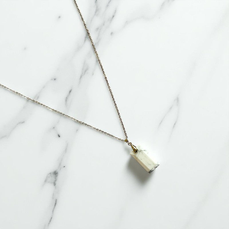 White Howlite Pendant Necklace | Silver Chain | Unisex