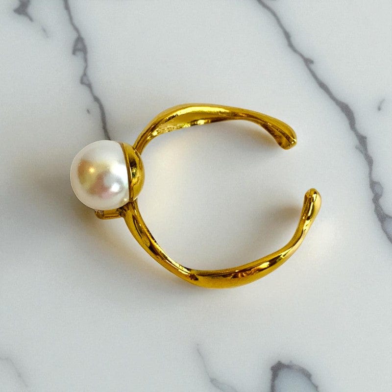 Wavy Pearl Zircon Ring | 18K PVD Gold Plated - For Women | Includes: Ring