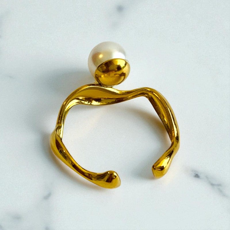 Wavy Pearl Zircon Ring | 18K PVD Gold Plated - For Women | Includes: Ring