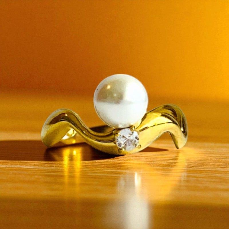 Wavy Pearl Zircon Ring | 18K PVD Gold Plated - For Women | Includes: Ring