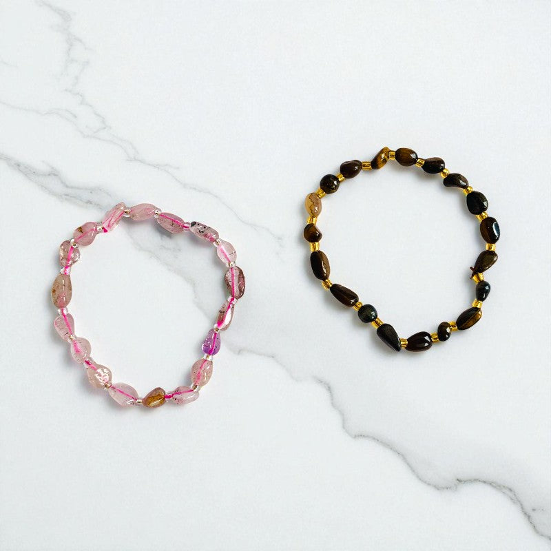 Inner Balance | Rose Quartz & Tiger Eye - For Women | Includes: Bracelets (set of 2)