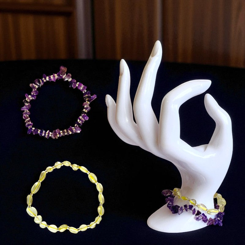 Radiant Harmony | Amethyst & Lemon Quartz - For Women | Includes: Bracelets (Set of 2)