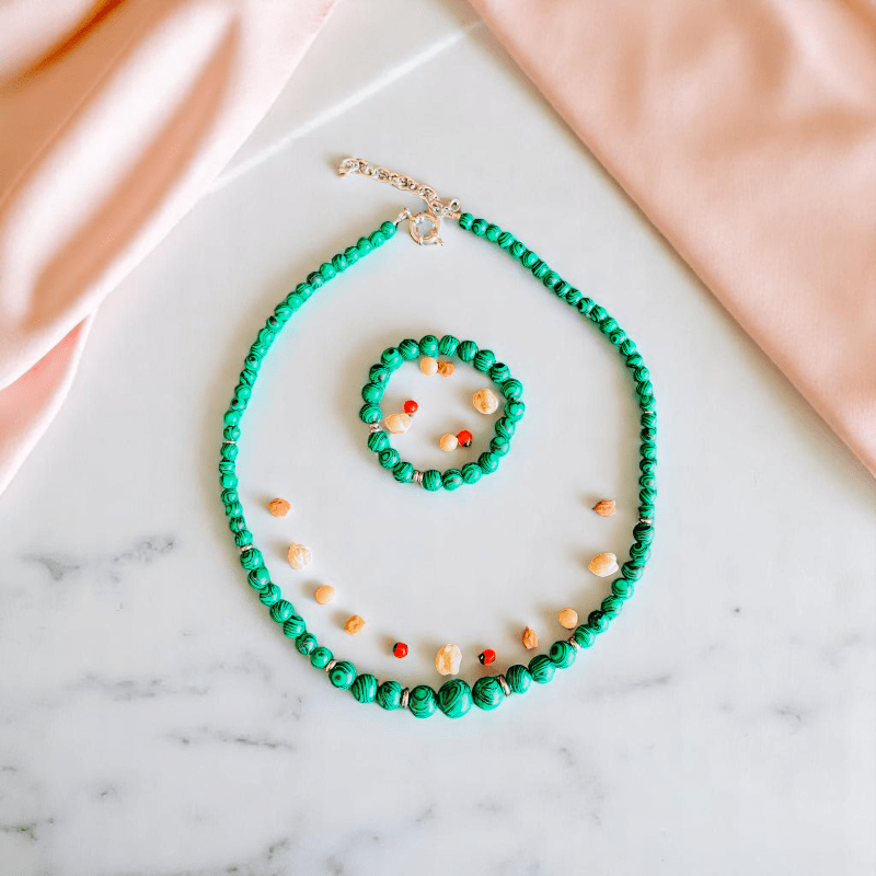 Emerald Flow Set | Malachite Stone - For Women | Includes: Necklace, Bracelet