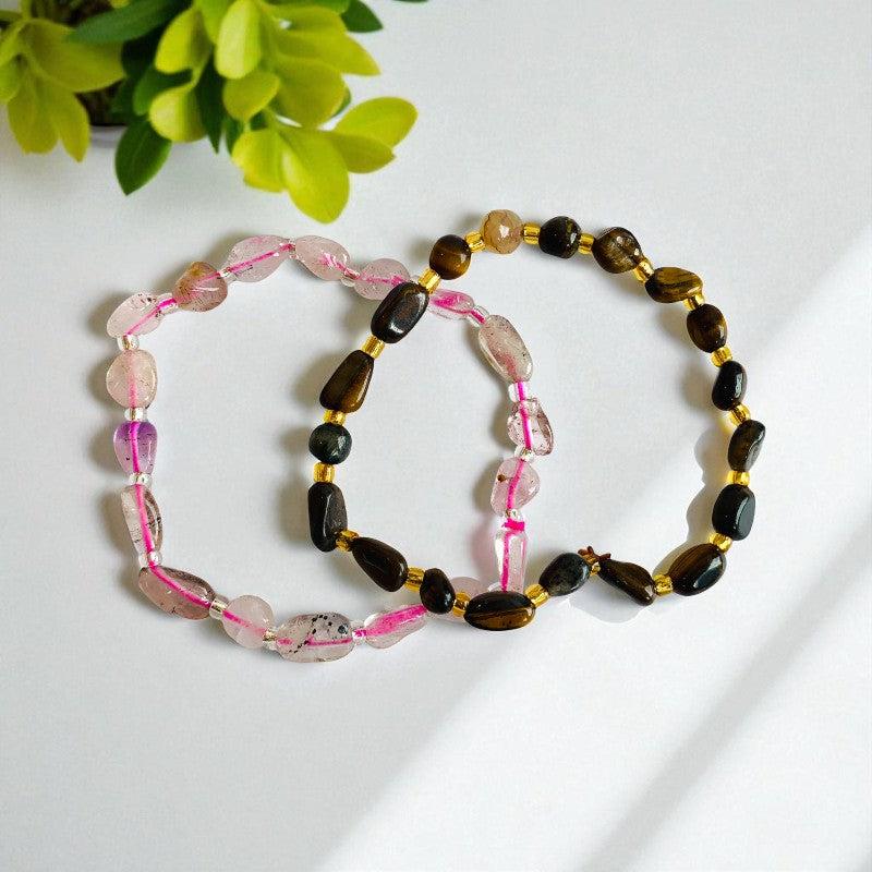 Inner Balance | Rose Quartz & Tiger Eye - For Women | Includes: Bracelets (set of 2)