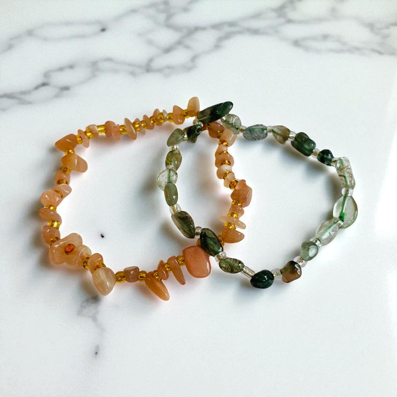 Solar Fusion Set | Sunstone & Moldavite - For Women | Includes: Bracelets (Set of 2)