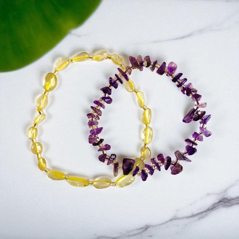 Radiant Harmony | Amethyst & Lemon Quartz - For Women | Includes: Bracelets (Set of 2)