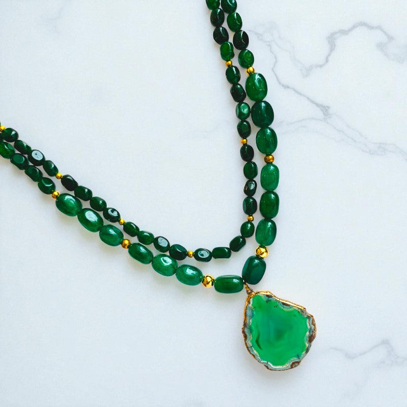 Opulent Flow Layered Necklace | Green Aventurine Stone - For Women | Includes: Necklace
