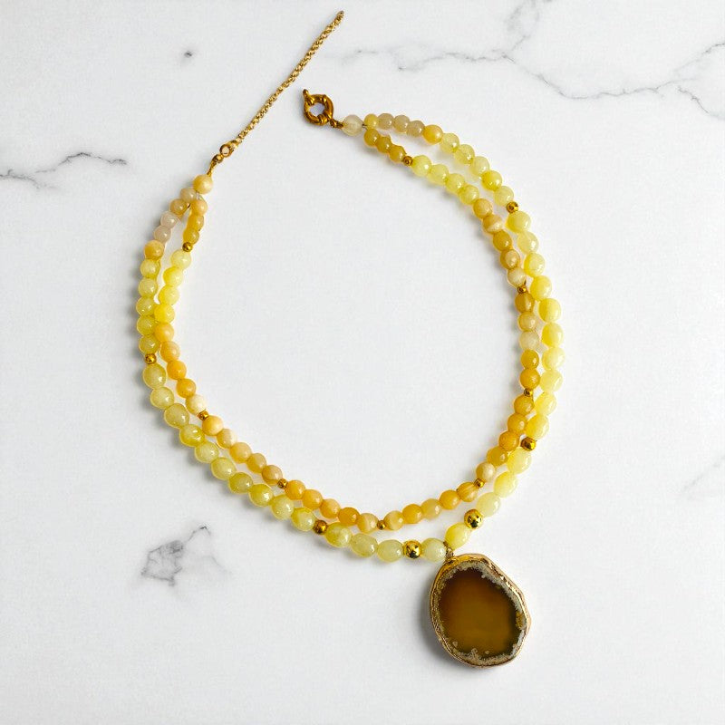 Golden Cascade Layered Necklace | Yellow Aventurine Stone - For Women | Includes: Necklace