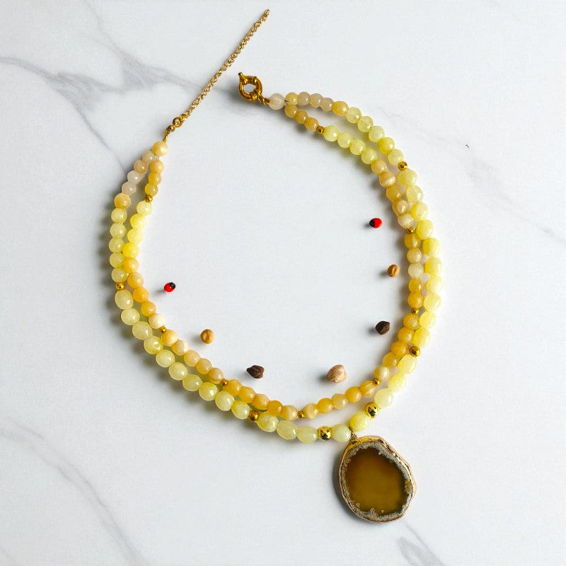 Golden Cascade Layered Necklace | Yellow Aventurine Stone - For Women | Includes: Necklace
