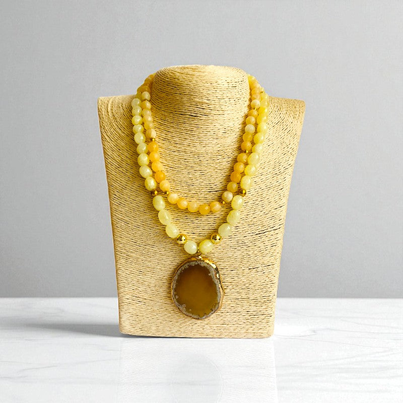 Golden Cascade Layered Necklace | Yellow Aventurine Stone - For Women | Includes: Necklace