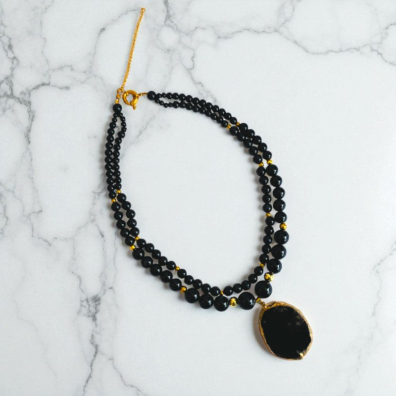 Obsidian Elegance Layered Necklace | Black Obsidian Stone β For Women | Includes: Necklace
