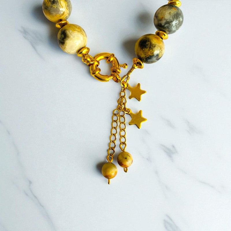Passion Pulse Bracelet | Bumblebee Jasper Stone & 18k Gold Plated - For Women | Includes: Bracelet