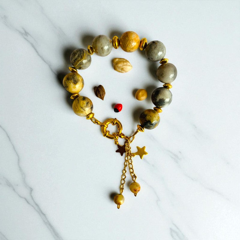 Passion Pulse Bracelet | Bumblebee Jasper Stone & 18k Gold Plated - For Women | Includes: Bracelet
