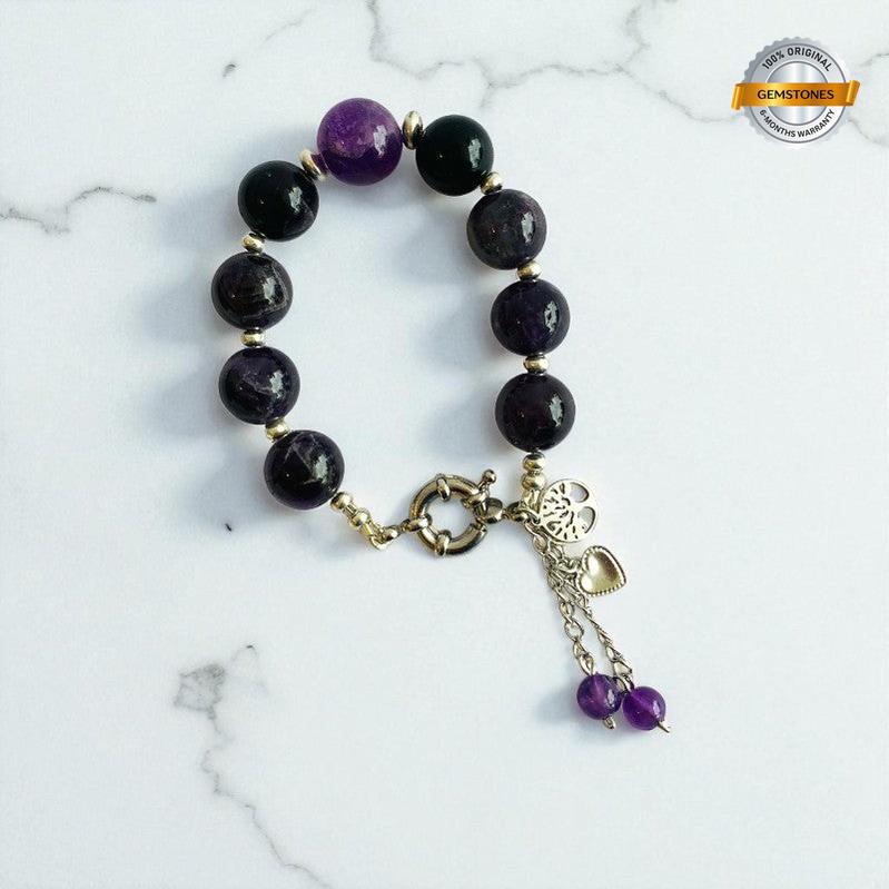 Vital Charm Bracelet | Black Obsidian & Amethyst - For Women | Includes: Bracelet