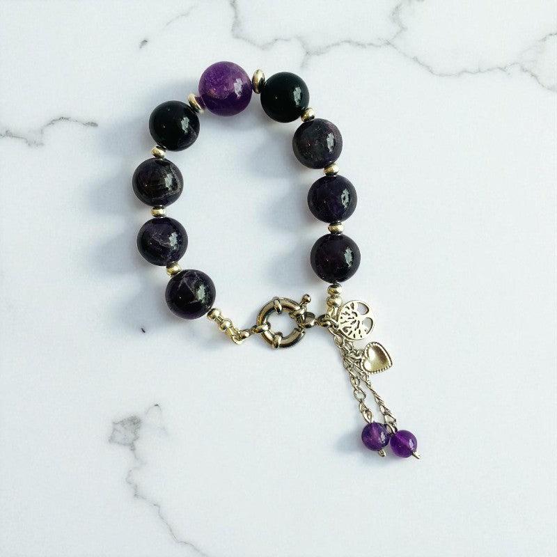 Vital Charm Bracelet | Black Obsidian & Amethyst - For Women | Includes: Bracelet