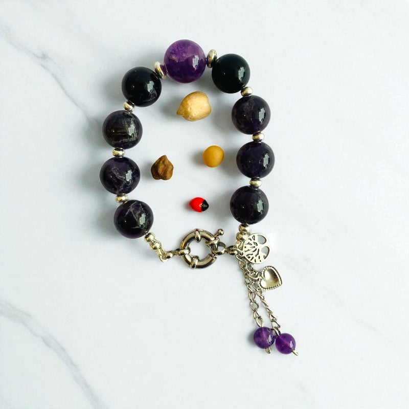Vital Charm Bracelet | Black Obsidian & Amethyst - For Women | Includes: Bracelet