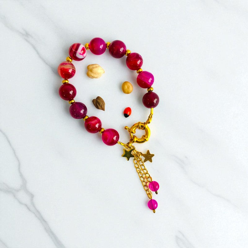 Blushy beads Bracelet | Pink Banded Agate Stone & 18k Gold Plated - For Women | Includes: Bracelet