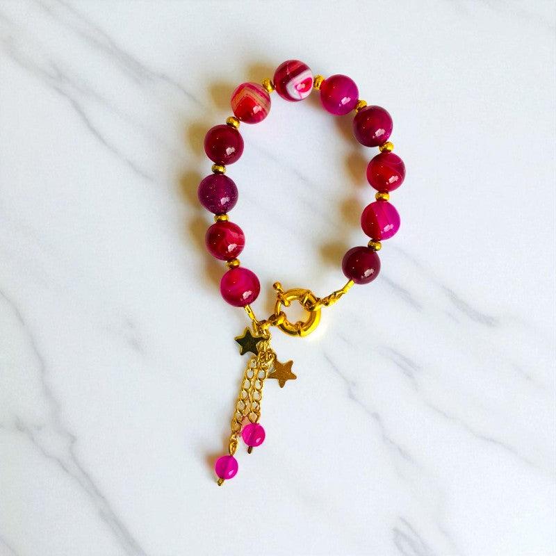 Blushy beads Bracelet | Pink Banded Agate Stone & 18k Gold Plated - For Women | Includes: Bracelet
