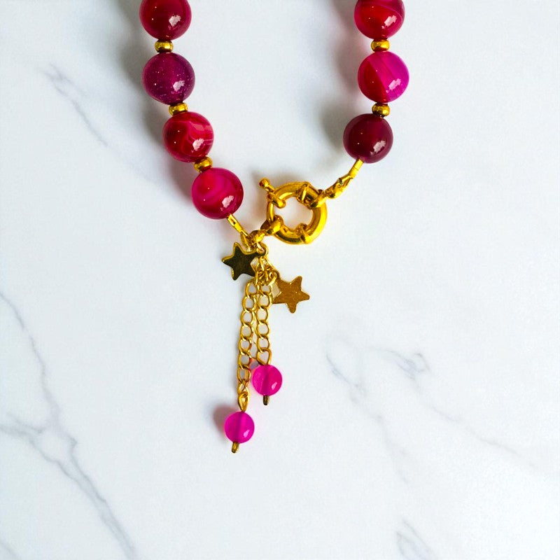 Blushy beads Bracelet | Pink Banded Agate Stone & 18k Gold Plated - For Women | Includes: Bracelet