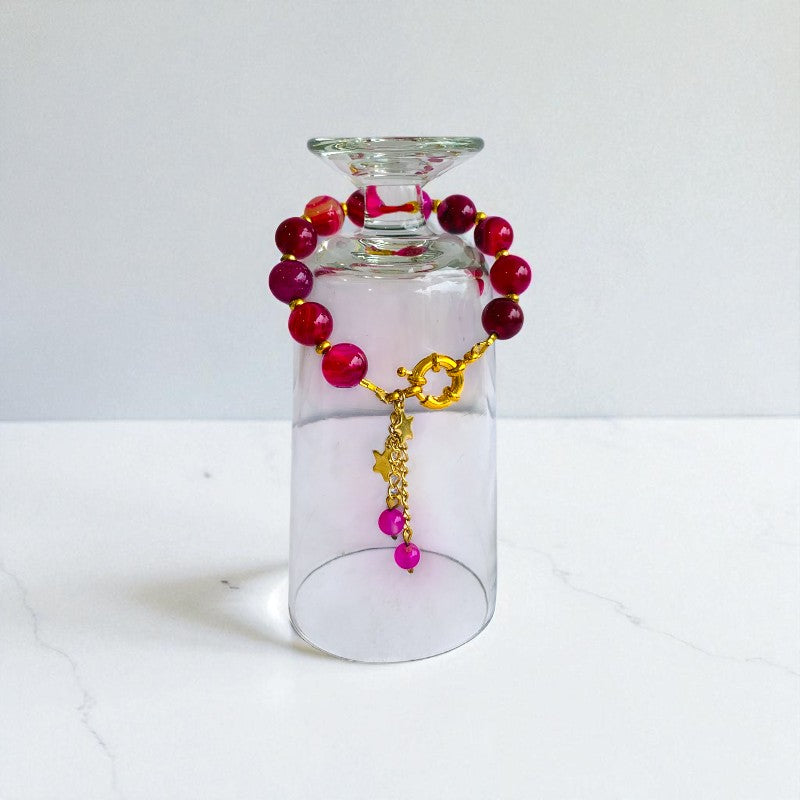 Blushy beads Bracelet | Pink Banded Agate Stone & 18k Gold Plated - For Women | Includes: Bracelet