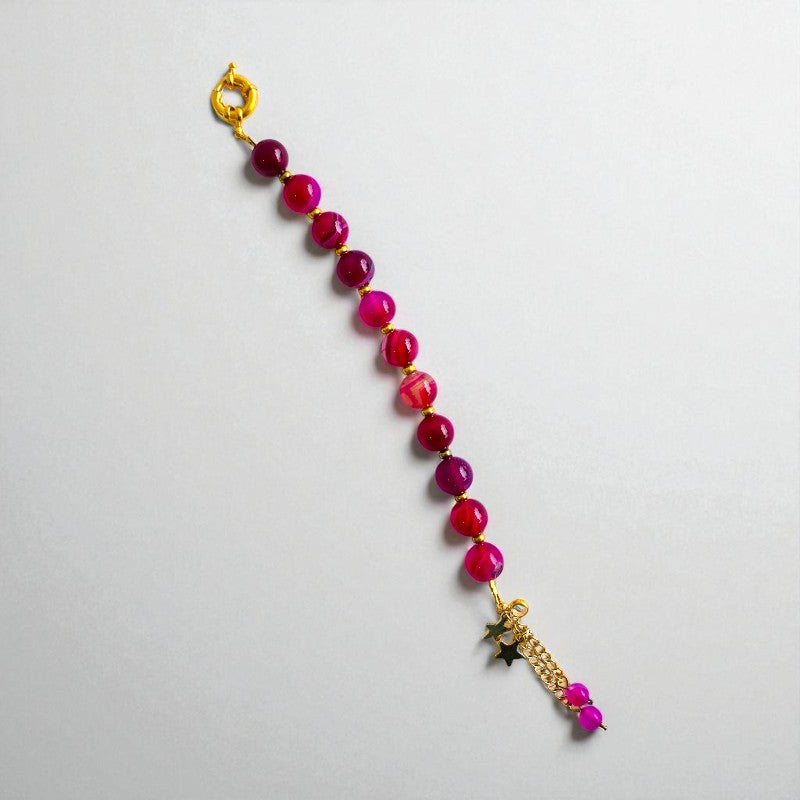 Blushy beads Bracelet | Pink Banded Agate Stone & 18k Gold Plated - For Women | Includes: Bracelet