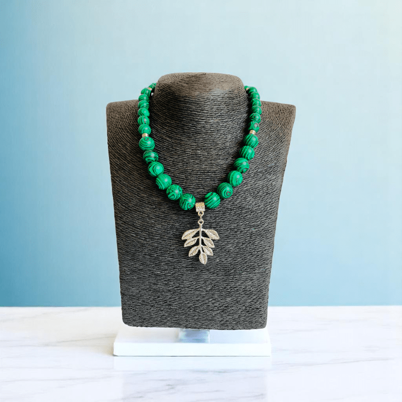 WildLeaf Charm Set | Malachite Stone - For Women | Includes: Necklace, Bracelet, Earring